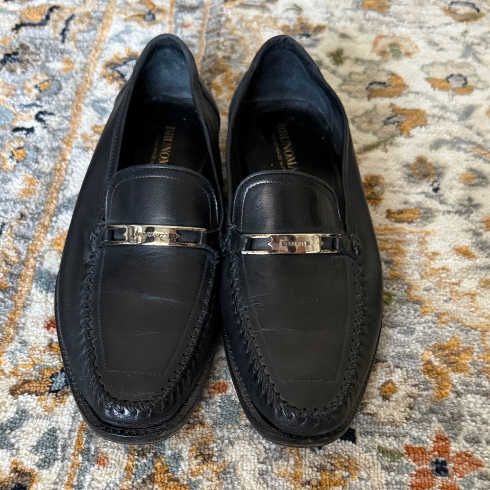 Bruno Magli Black Leather Slip-On Loafers